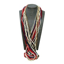 Seed Bead Necklace 16 Single Strand Assorted Colors Patriotic Red White Blue - £8.33 GBP