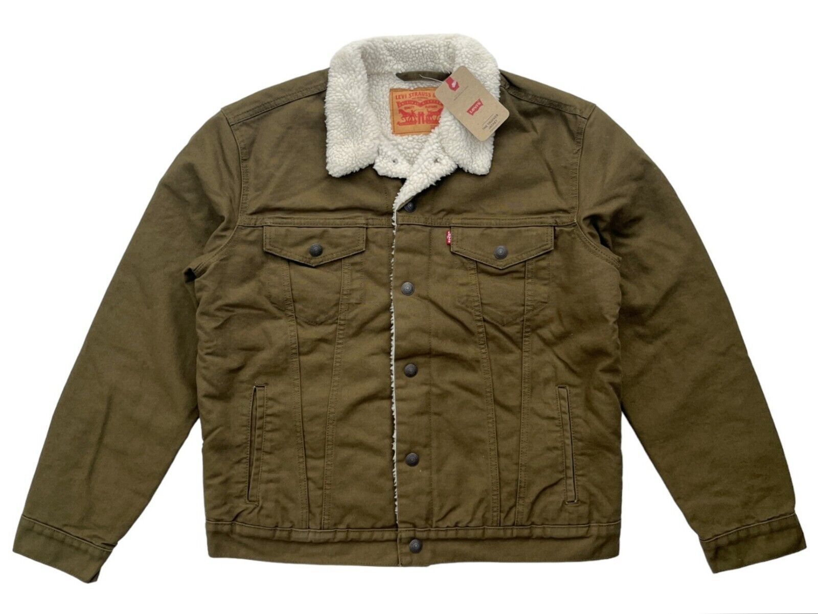 Levis Jeans Mens Army Olive Green Type 3 Quilted Sleeve Sherpa Trucker J... - $75.52
