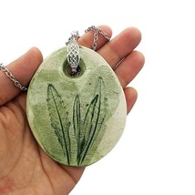 Handmade Ceramic Green Leaf Women Necklace Pendant Extra Large Statement Piece - £54.00 GBP
