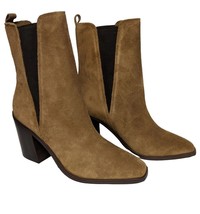 NEW Marc Fisher Size 11M Kristie Heeled Bootie Leather Brown Suede Boots Pull On - $49.45