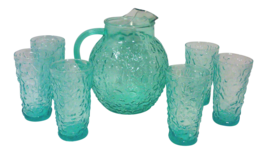 Mid-Century Aqua Pitcher and Tumblers-Set of Seven - £111.97 GBP