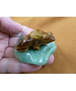 (Y-FRO-LP-719) brown FROG frogs green LILY PAD stone gemstone CARVING fi... - £13.80 GBP