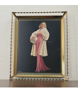 1930s Art Deco Framed Original DeVorss Lithograph Ermine &amp; Orchids Pin-u... - $67.76 CAD