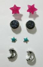 Jewelry Lot of 4 Pairs Stars &amp; Moon Celestial  Stud Post Earrings (No Ba... - £4.77 GBP