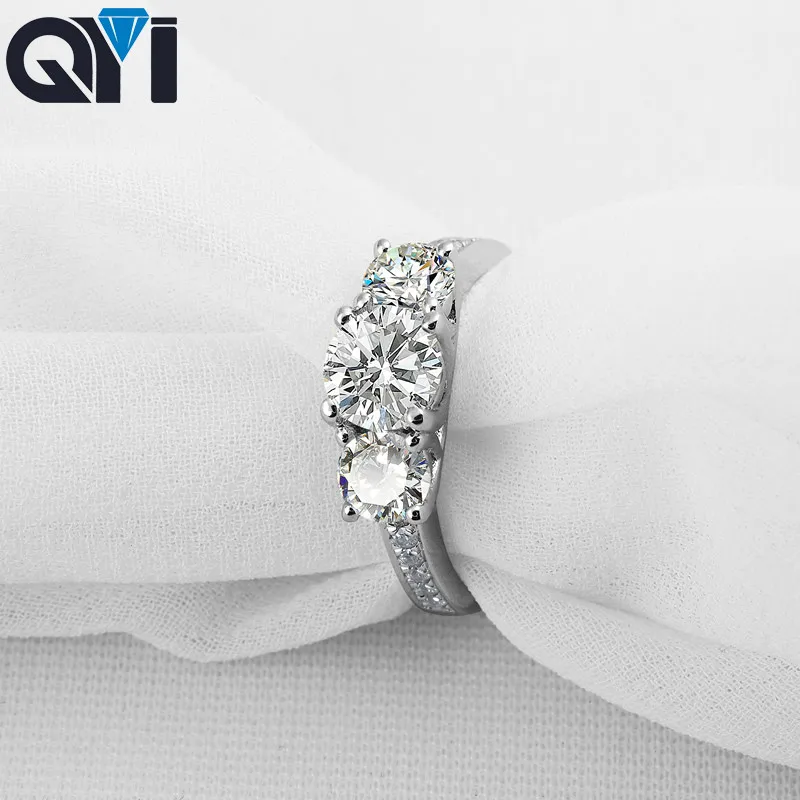 QYI Solid 925 Silver Rings Three Stone Four Catch 1 ct Simulated  Engagement Rin - $55.92