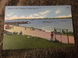 Vintage Postcard Linen Unposted Regatta Lake Champlain St Albany’s Bay Vermont - £0.98 GBP
