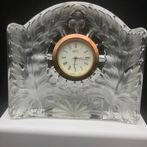 Vintage Mikasa Maple Crystal Clock, Cut Glass Mantel or Desk Clock, Frosted Leav - £30.16 GBP