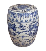 Blue and White Porcelain Dragon Motif Garden Stool 19&quot; - £230.19 GBP
