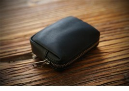 Mini Leather Men Women Wallet Vintage Short Zipper Closure Solid Money P... - $26.50