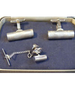Robinson's brushed silver tone cylinder 10.5 mm tie tack &amp; cuff links bo... - $15.00