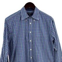 Charles Tyrwhitt Blue Multicolor Plaid Long Sleeve Button Down Shirt Medium - £18.51 GBP