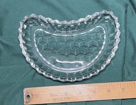 Vintage Crescent Shaped Glass Serving Dish, Ribbed Rim w/ Stacked Block ... - $9.99