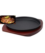 Personal Size Cast Iron Sizzling Fajita Pan Skillet With Wood Base Round... - £22.81 GBP