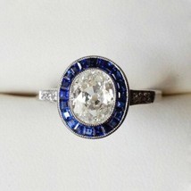 Sapphire Halo Wedding Ring/ Antique Victorian Vintage Ring/ Oval Cut Cz Diamond - £117.06 GBP