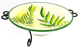 Block Basics Foliage Bowl W/Wrought Iron Stand 2002 Hand Painted 12&quot; x 3... - £17.15 GBP