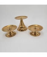 SET OF 3 - Vtg Brass Pillar Candle Holder With Spike Fitter  - £18.37 GBP