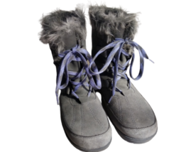 Women&#39;s Gray Suede Faux Fur Lined Lace Up Winter Boots - £17.32 GBP