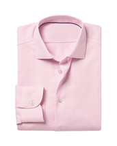 Van Heusen Men&#39;s Long Sleeve Fitted Textured Pink Button Up Dress Shirt L - £21.35 GBP