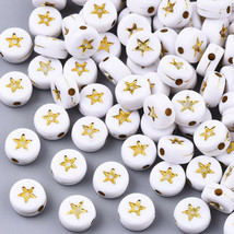 50 Bulk Star Beads Gold White Flat Coin Acrylic Wholesale Bulk Jewelry 7mm - £2.79 GBP