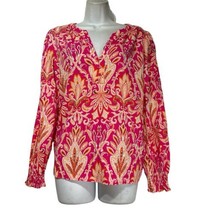 LOFT Paisley Smocked Cuff V-Neck Button Blouse Size M - £15.18 GBP