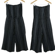 ELAN Sz S Black Striped Linen Wide Leg Culottes Jumpsuit Lounge Fresh Pr... - £19.78 GBP