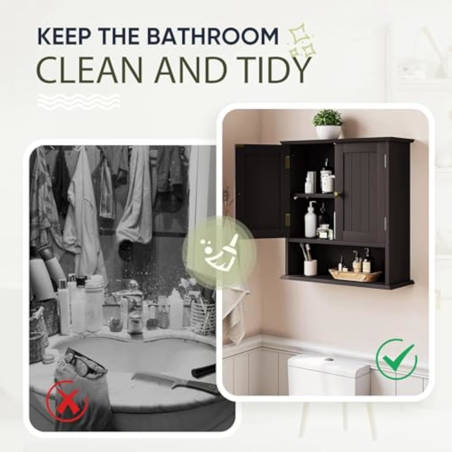 Brown Bathroom Cabinet Wall Mounted, Small Bathroom Medicine Cabinet With 2 Door