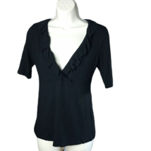 The Limited Ruffle Shirt Blouse ~ Sz S ~ Short Sleeve ~ Black ~ Stretchy - £10.60 GBP