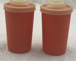 2 Vintage Tupperware Salt Pepper Spice Shakers Containers Small Orange #102 - £13.48 GBP