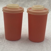 2 Vintage Tupperware Salt Pepper Spice Shakers Containers Small Orange #102 - £13.59 GBP