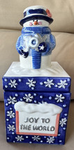 Christmas Snowman Joy To The World Raised Snowflakes Ceramic Trinket Treat Box - £9.58 GBP