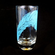 Pastel Blue Feather Glass Tumbler Vintage 1970s MCM Plume Decal Replacem... - $14.70