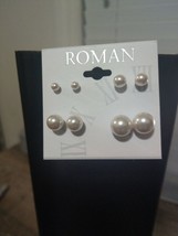 Roman 4 Pair Of Pearl Earrings. White Shiney Pearls.Sm, Md, Lg. Pieced E... - $41.98