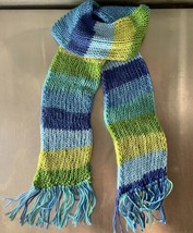 Hand Crochet Greens and Blues Color Block Scarf - Bufanda Hecha a Mano - £23.88 GBP