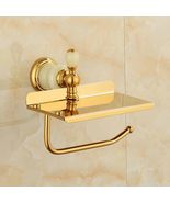 Luxury Gold Brass Toilet Paper Holder with Jade Accents &amp; Phone Shelf, E... - $5,157.22 MXN