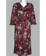 VTG Dark Wine Roses Floral 3/4 Sleeves Elastic Waist V-Neck Blouson Dres... - $26.99
