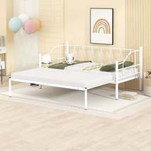 Twin Size Metal Daybed with Trundle, Daybed with Slat No Box required White - £158.61 GBP
