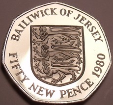 Huge Rare Cameo Proof Jersey 1980 50 New Pence~10k Minted~Free Shipping~1st Year - £13.99 GBP