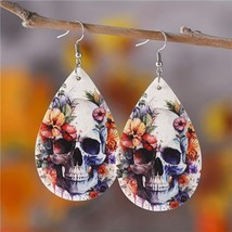 NWT Flower Skull Pattern Teardrop Dangle Earrings - £13.81 GBP