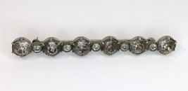 Vintage Bar Brooch Pin Gray and White/Colorless Glass Stones Foiled Backs 3&quot; - £15.56 GBP