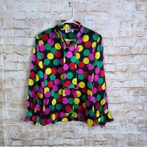 Vintage Stanley Sherman Multicolor Silk PolkaDot ButtonDown Blouse Size 12 - $27.72