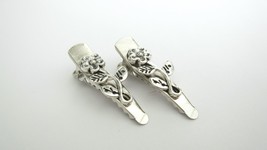 Set of 2 extra tiny small silver metal flower alligator hair clip for fi... - $9.95