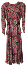 Vintage Carole Little Floral Padded Puff Shoulders Long Slvs Peplum Dress - £14.00 GBP