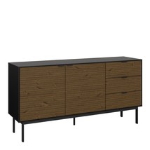 Mid Century Modern Style Black Brown Sideboard Storage Cabinet 2 Doors 3 Drawers - £257.85 GBP