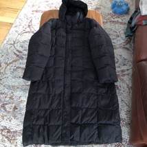 Lands End Womens Down Fill Long Winter Coat Hooded Chalet Black Medium Petite - £43.36 GBP