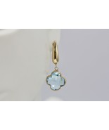 14K Yellow Gold Blue Topaz Clover Shape Dangling Earrings 1&quot; Drop Dyadem... - £200.56 GBP