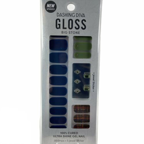 Primary image for NEW Dashing Diva Gloss Big Stone Ultra Shine Gel Nail Strips Blue Green Plaid