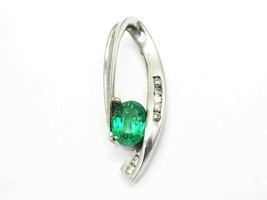 Natural Oval Emerald &amp; Diamond Accent Open Loop Slide Pendant 14k White Gold - £1,151.07 GBP