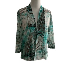 Chico&#39;s LADIES SS ABSTRACT BROWN TURQUOISE OPEN FRONT CARDIGAN SWEATER T... - $24.02