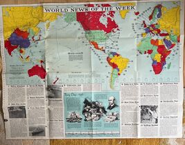 RETRO 1946 United Nations World News Map Colorful 35"x47" Vintage TWA St... - $32.93