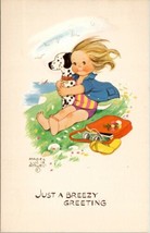 Artist Mabel Lucie Attwell Child with Dalmatian Dog Breezy Greeting Postcard W8 - £15.67 GBP